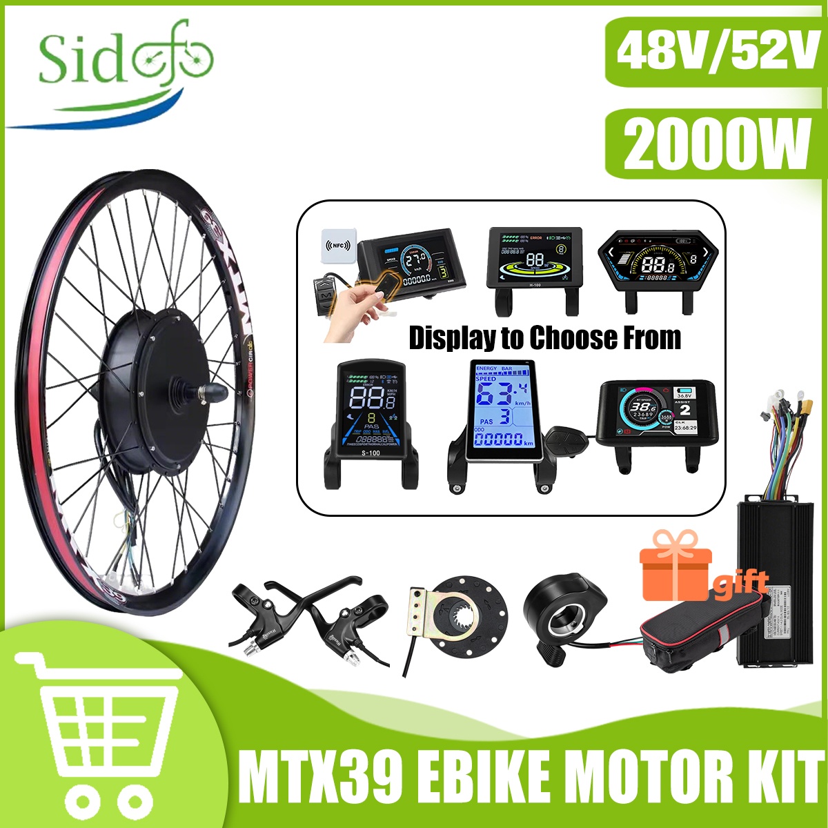 Gearless Hub Motor Conversion Kit 2000W With Display - ชุดมอเตอร์ดุมล้อหน้า-หลัง MTX39 48V/52V 2000W แบบไร้แปรงถ่าน สำหรับแปลงจักรยานเป็นจักรยานไฟฟ้า